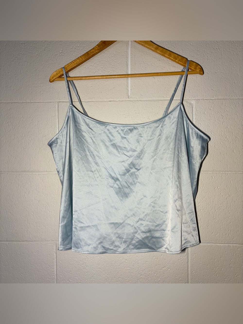 Skims Women's XL Light Blue Satin Solid Camisole Tank Top Adjustable Straps